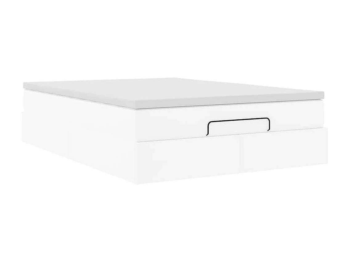 Estrutura de cama otomana com colchão branco couro falso
