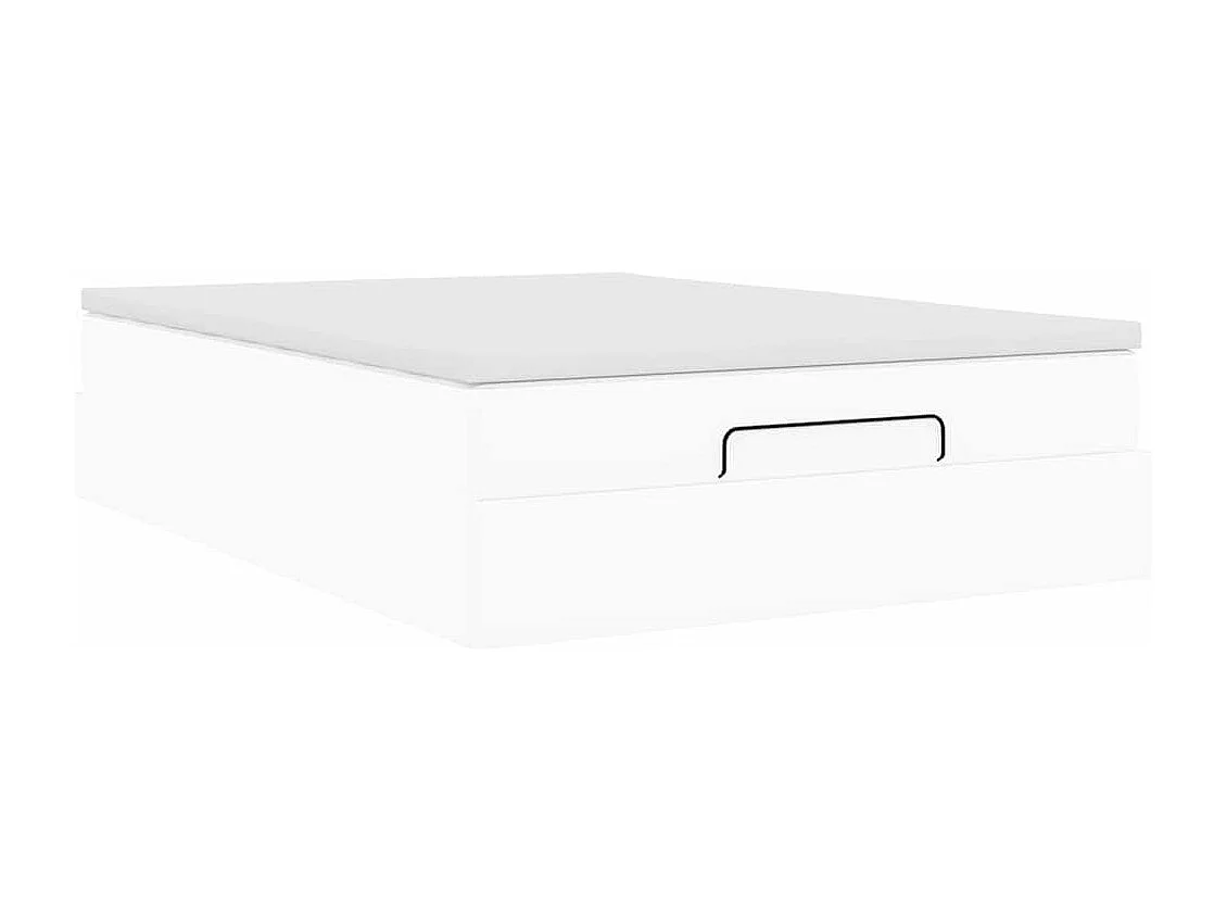 Estrutura de cama otomana com colchão branco couro falso