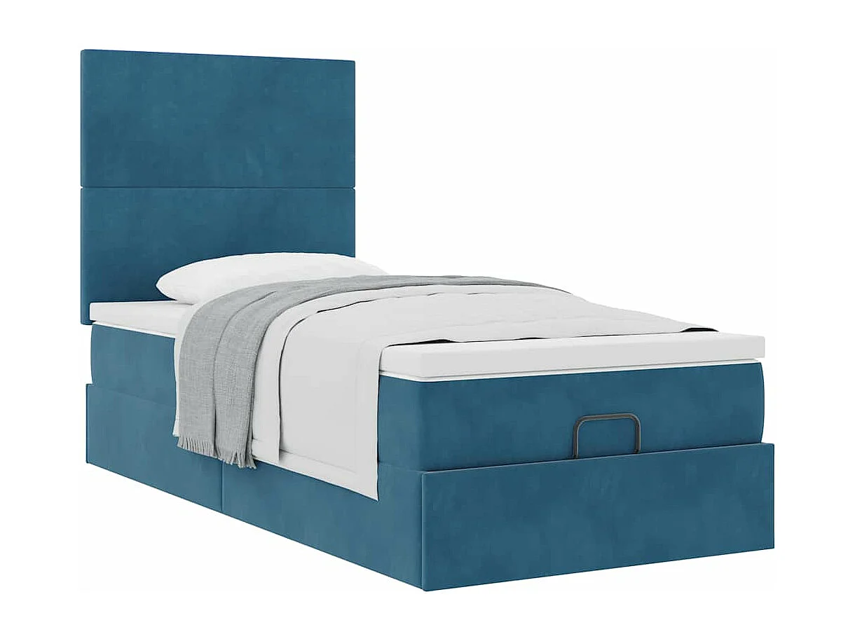 Estrutura cama otomana colchões 80x200 cm veludo azul escuro