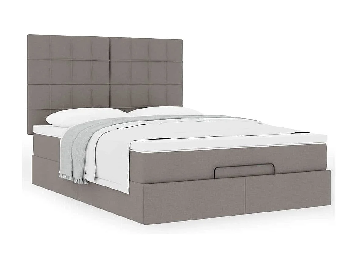 Cadre de lit ottoman avec matelas taupe 140x200 cm tissu