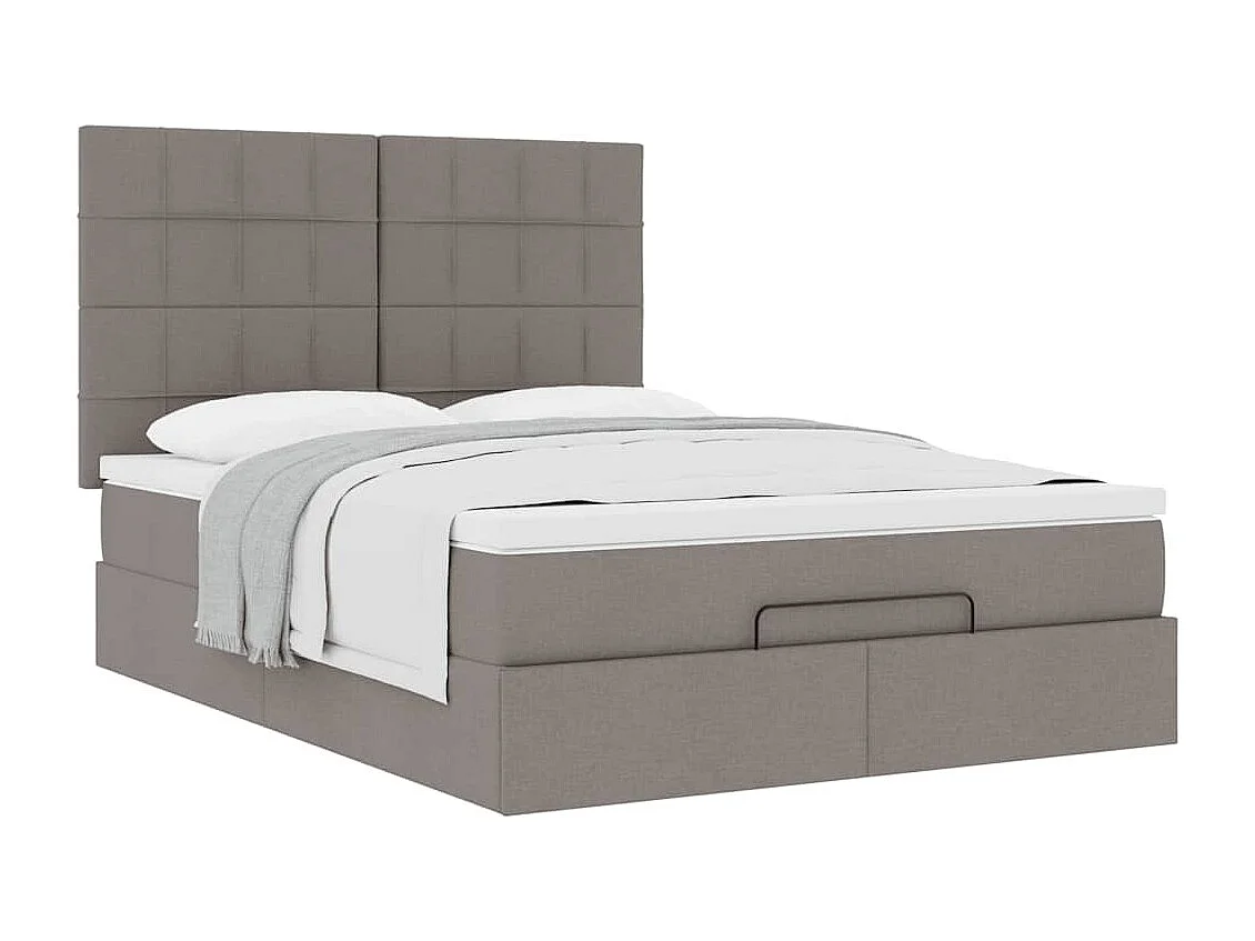 Cadre de lit ottoman avec matelas taupe 140x200 cm tissu