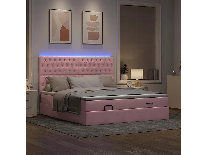 Cadre de lit ottoman avec matelas rose 160x200 cm velours