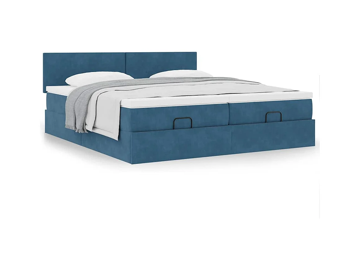 Cadre de lit ottoman avec matelas bleu foncé 180x200 cm velours