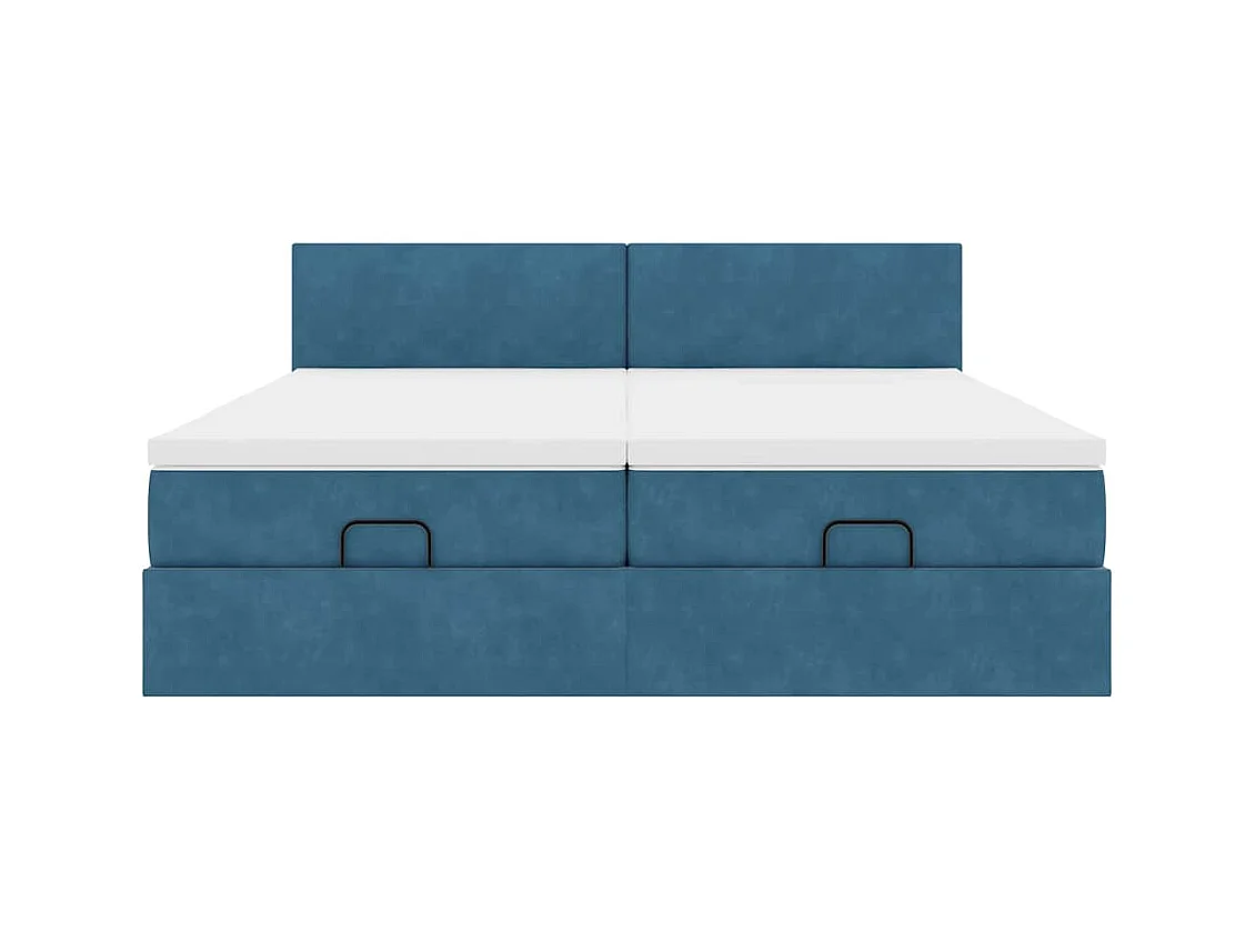 Cadre de lit ottoman avec matelas bleu foncé 180x200 cm velours