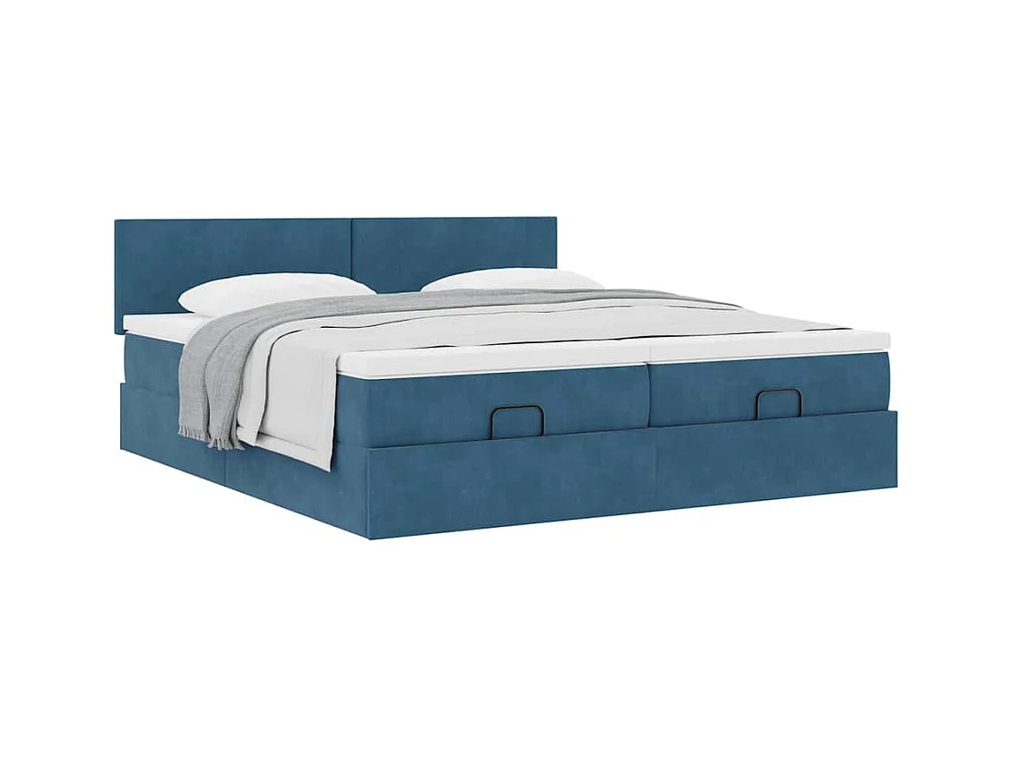 Cadre de lit ottoman avec matelas bleu foncé 180x200 cm velours