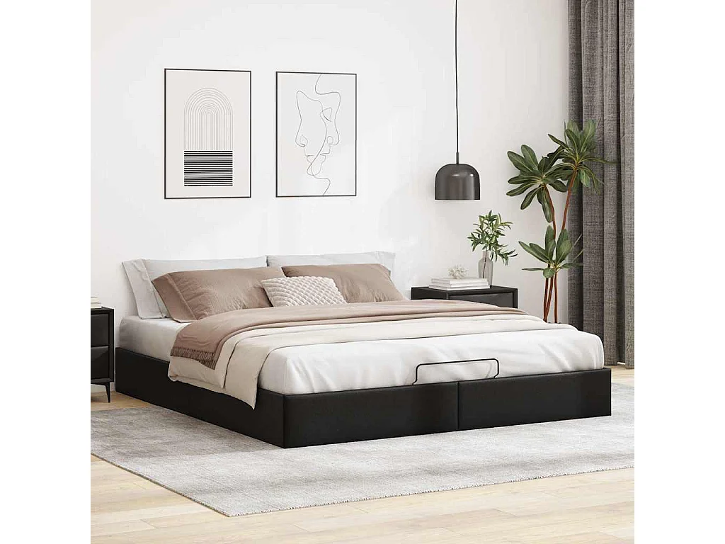Cadre de lit ottoman sans matelas noir 200x200 cm similicuir