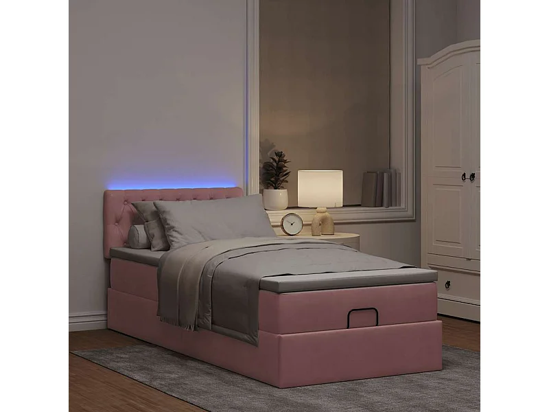Cadre de lit ottoman avec matelas rose 100x200 cm velours