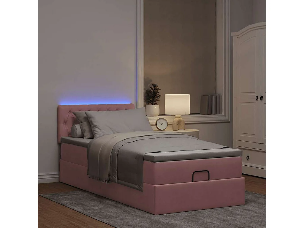 Ottoman bed met matras en LED's 100x200 cm fluweel roze