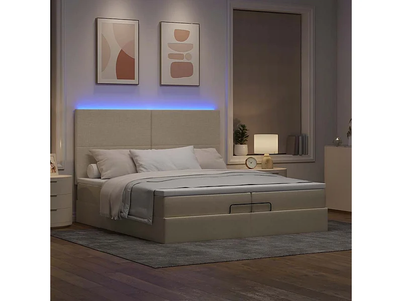 Cadre de lit ottoman avec matelas crème 200x200cm tissu