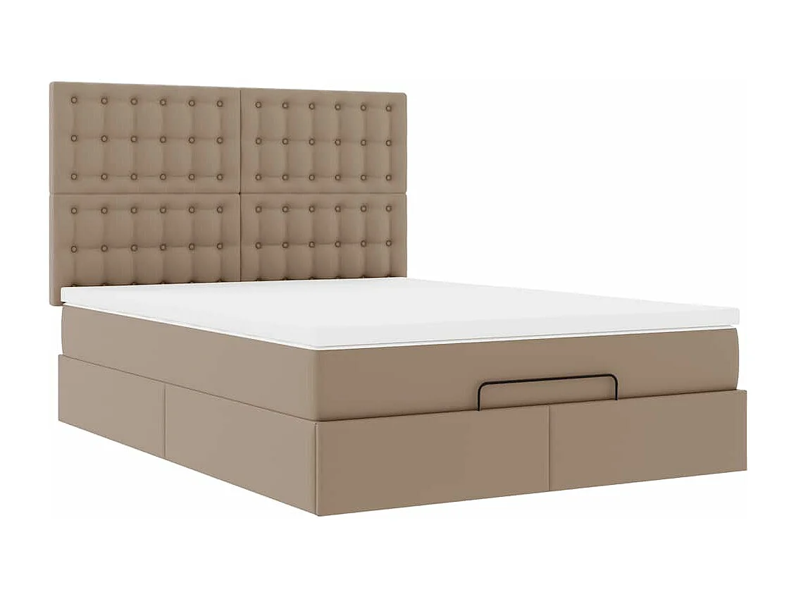 Cadre de lit ottoman et matelas cappuccino 140x190cm similicuir
