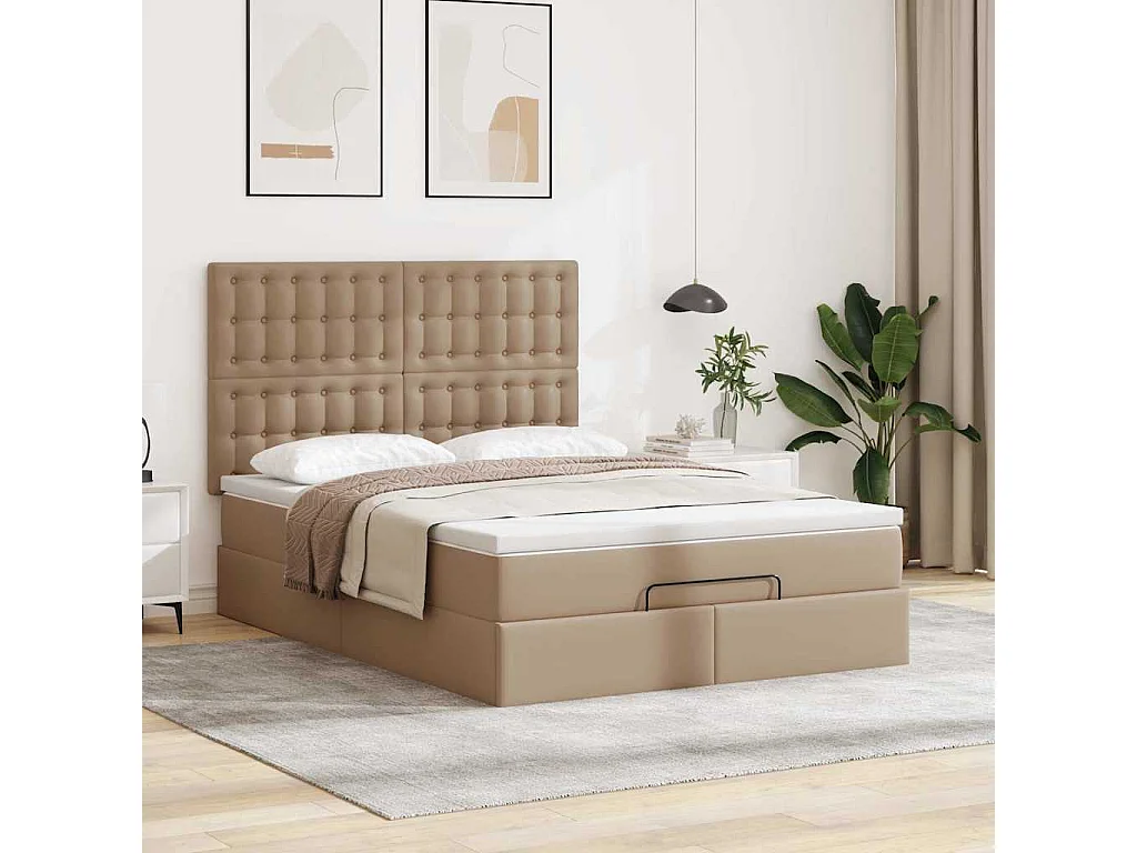 Cadre de lit ottoman et matelas cappuccino 140x190cm similicuir