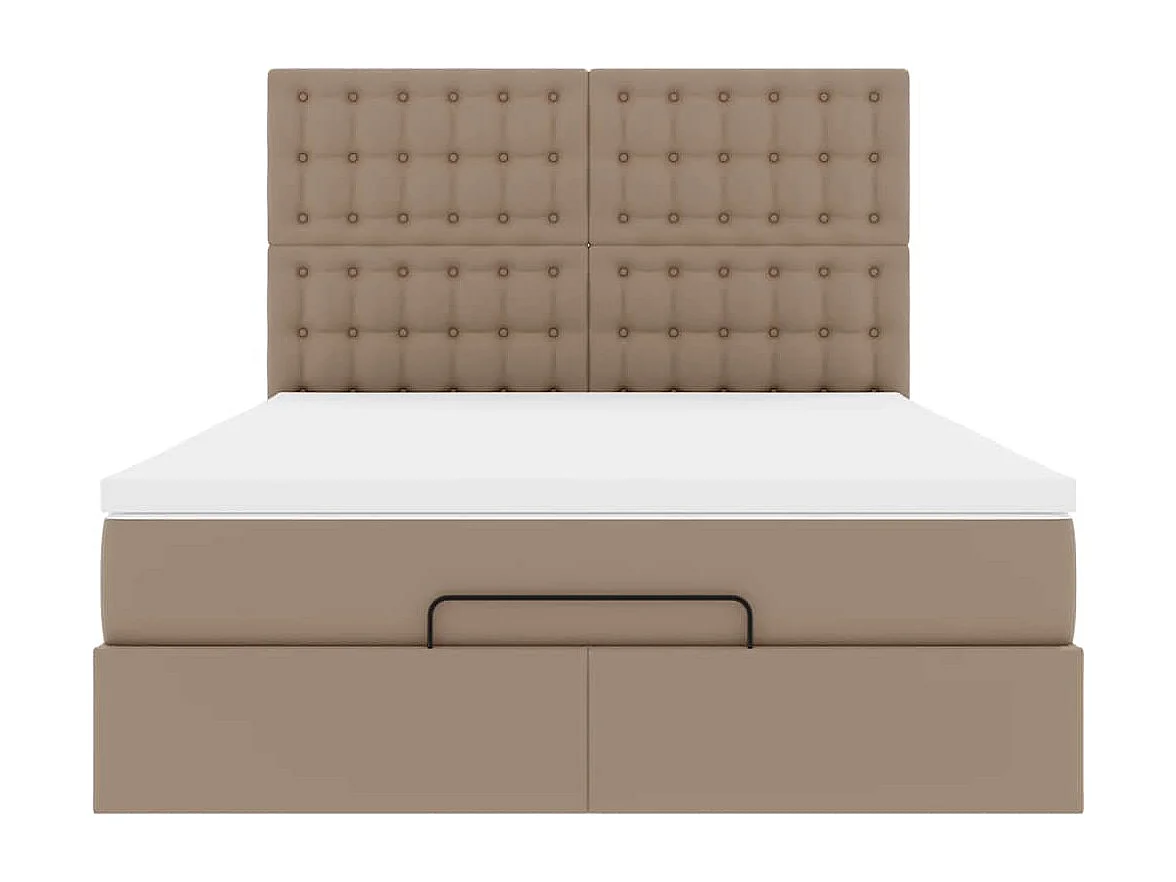 Cadre de lit ottoman et matelas cappuccino 140x190cm similicuir