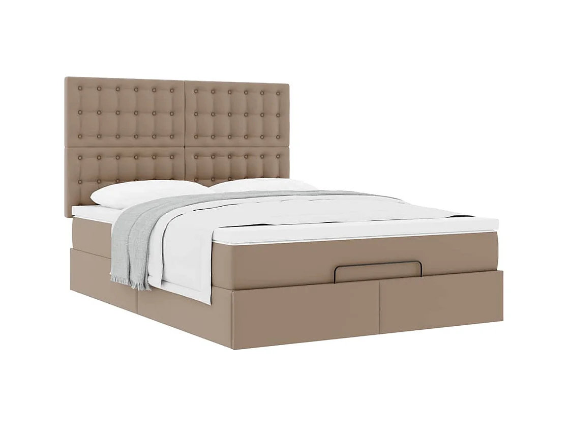 Cadre de lit ottoman et matelas cappuccino 140x190cm similicuir