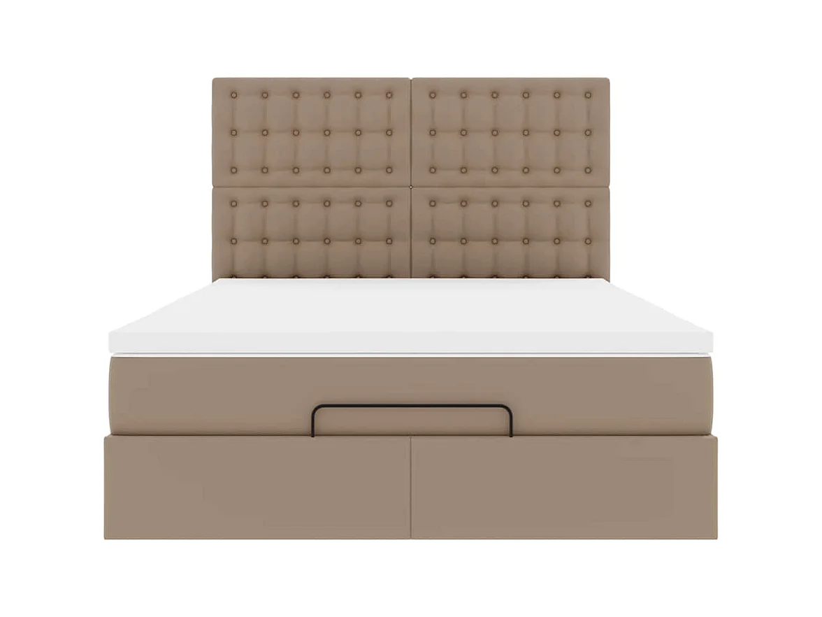 Cadre de lit ottoman et matelas cappuccino 140x190cm similicuir