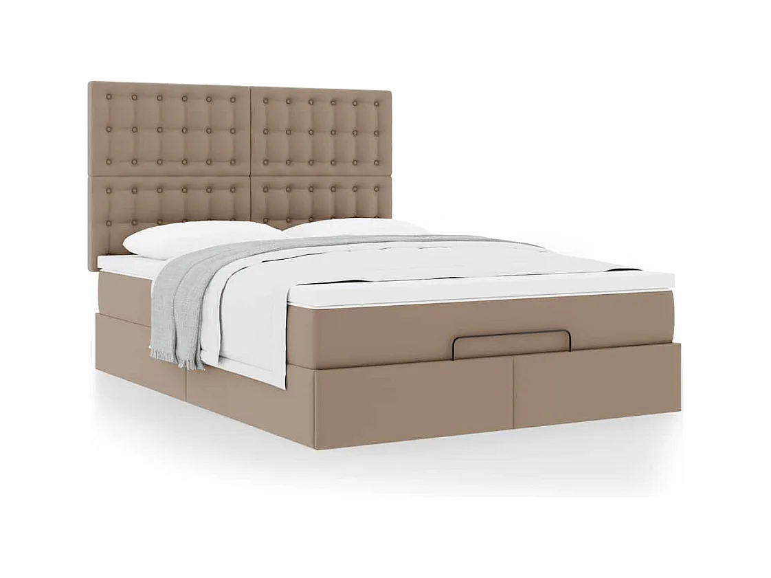 Cadre de lit ottoman et matelas cappuccino 140x190cm similicuir
