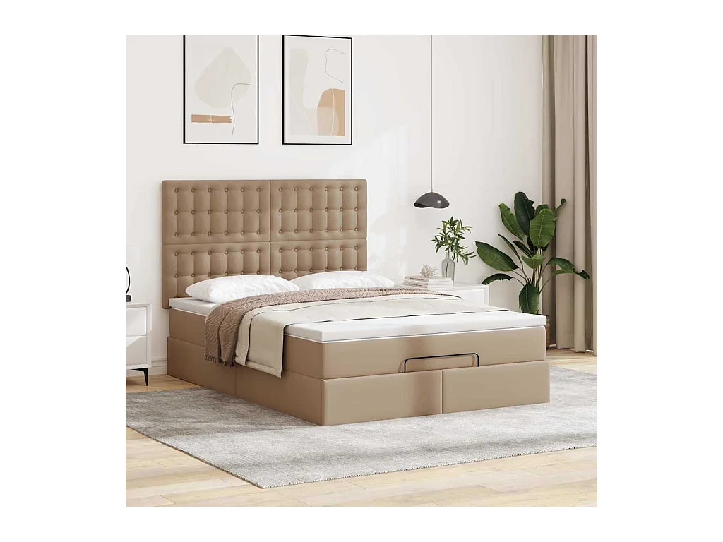 Cadre de lit ottoman et matelas cappuccino 140x190cm similicuir