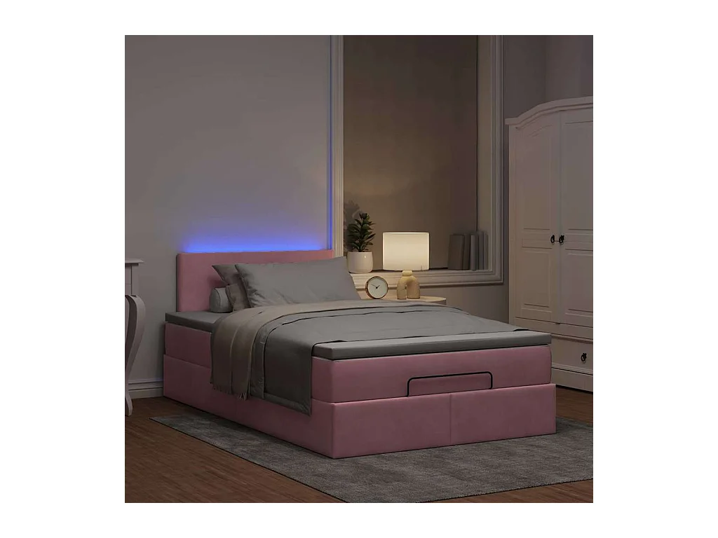 Cadre de lit ottoman avec matelas rose 120x190 cm velours