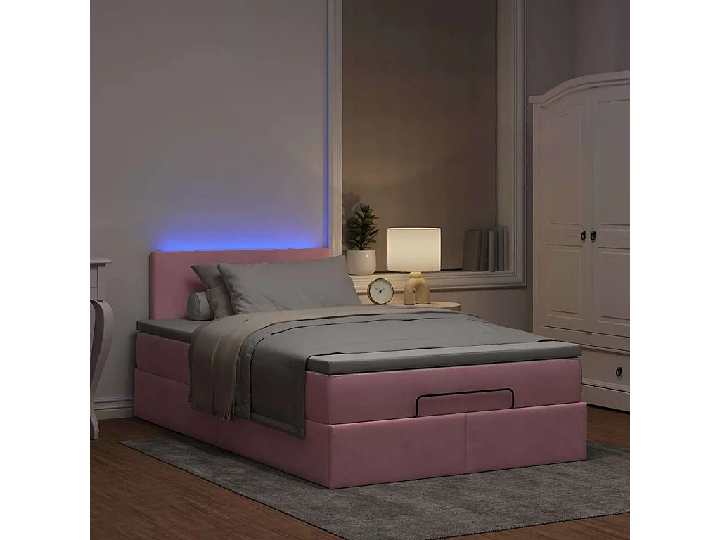 Cadre de lit ottoman avec matelas rose 120x190 cm velours