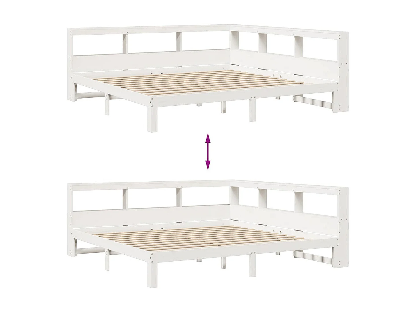 Bed met boekenkast zonder matras grenenhout wit 200x200 cm