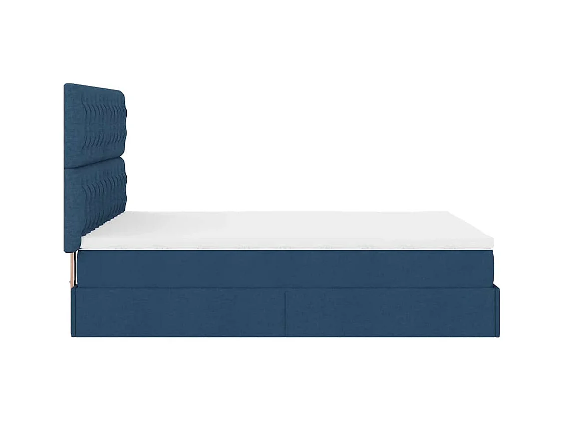 Cadre de lit ottoman avec matelas bleu 140x200 cm tissu