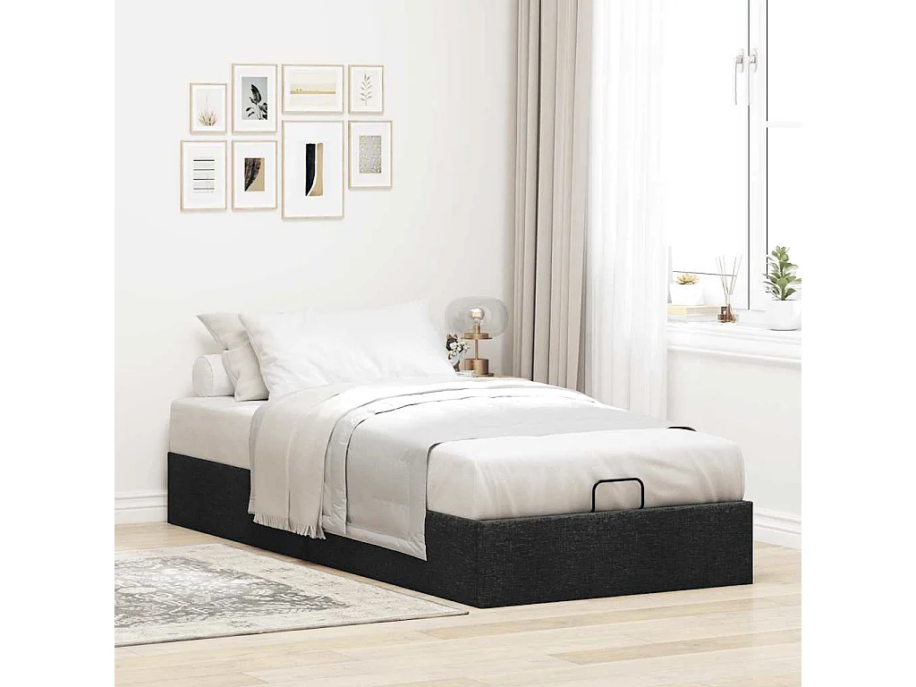 Cadre de lit ottoman sans matelas noir 80x200 cm tissu