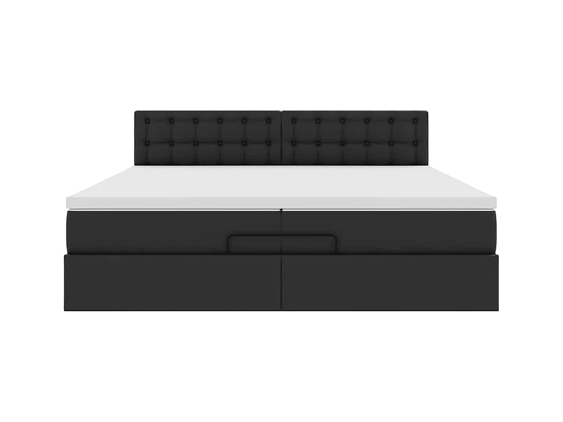 Estructura de cama otomana con colchón cuero sintético negro
