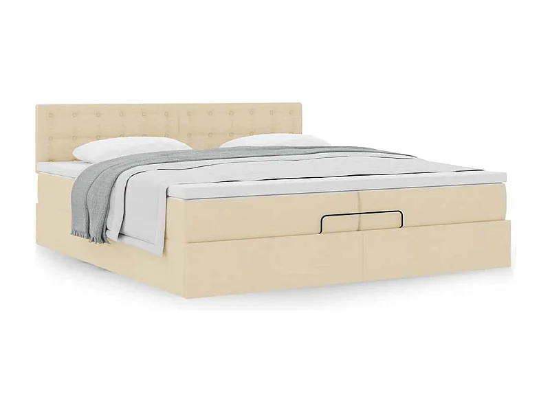 Cadre de lit ottoman avec matelas crème 200x200 cm tissu