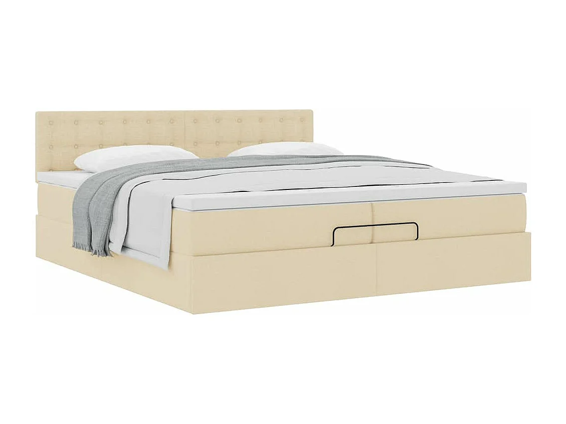 Cadre de lit ottoman avec matelas crème 200x200 cm tissu