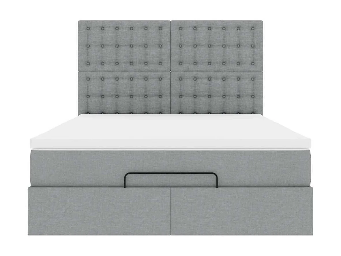 Cadre de lit ottoman et matelas gris clair 140x200 cm tissu