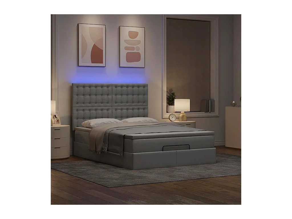 Ottoman bed met matras en LED's 140x200cm stof lichtgrijs