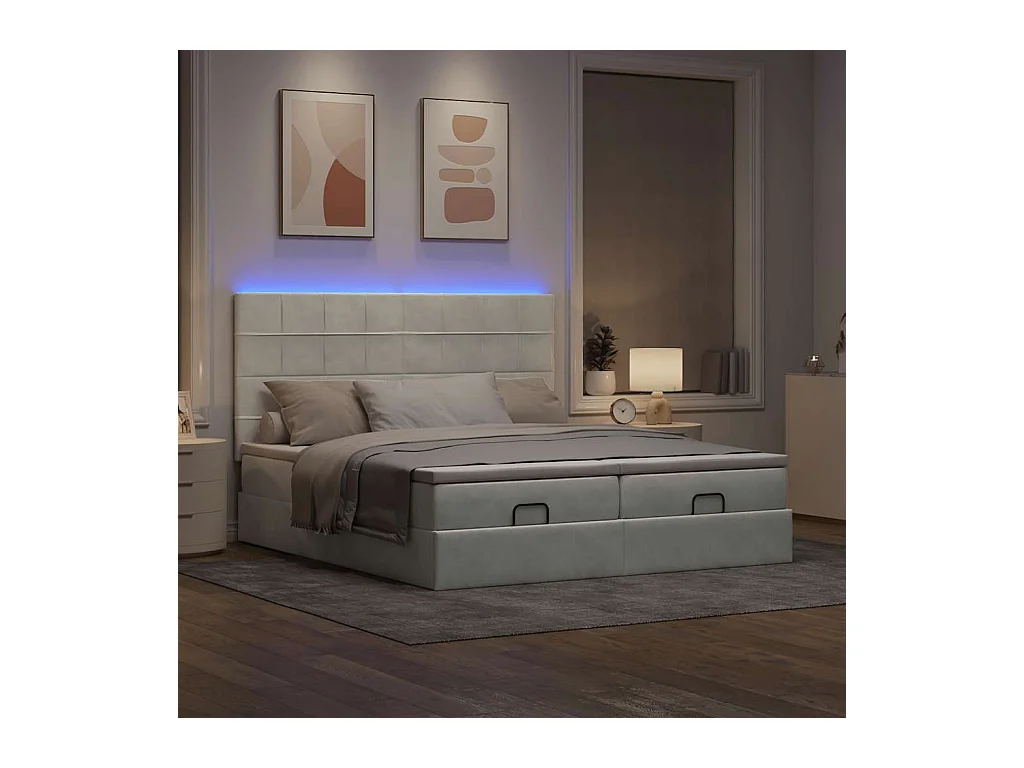 Cadre de lit ottoman avec matelas gris clair 200x200 cm velours