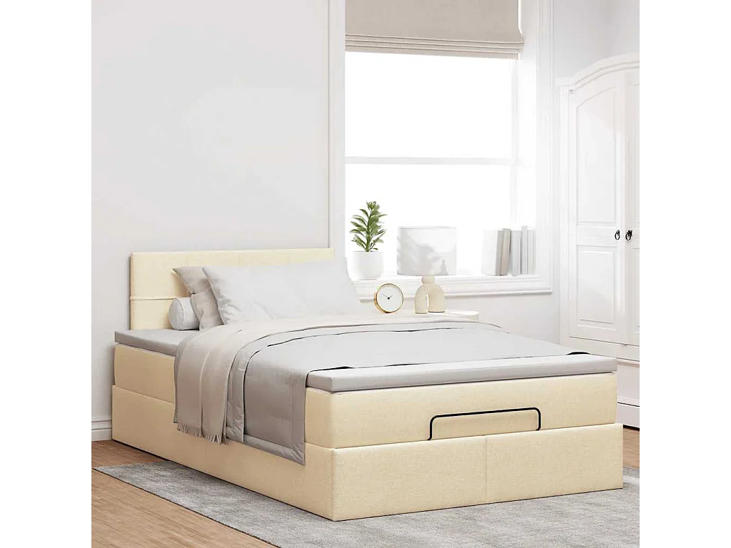 Cadre de lit ottoman avec matelas crème 120x200cm tissu