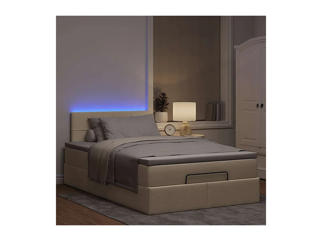 Cadre de lit ottoman avec matelas crème 120x200cm tissu