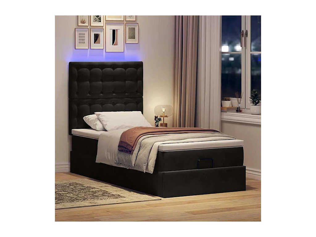 Cadre de lit ottoman avec matelas noir 80x200 cm velours