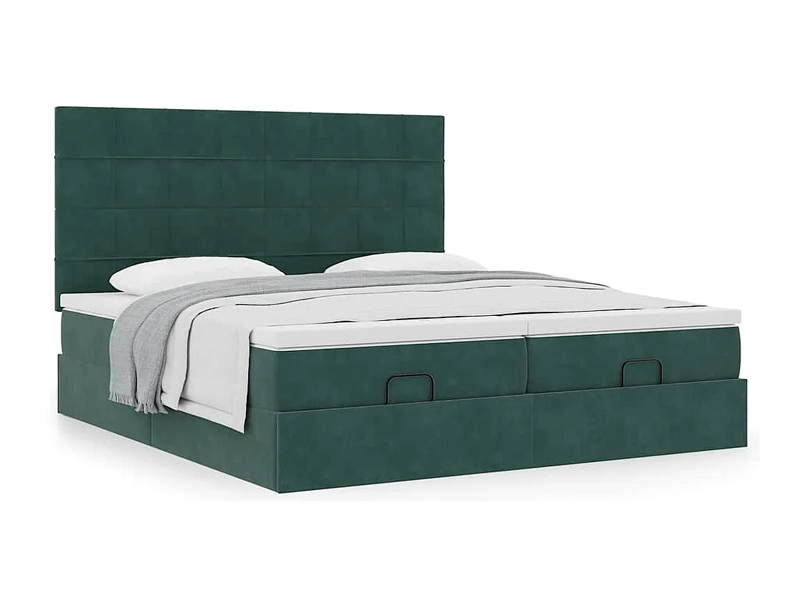 Estructura de cama otomana colchones terciopelo verde oscuro