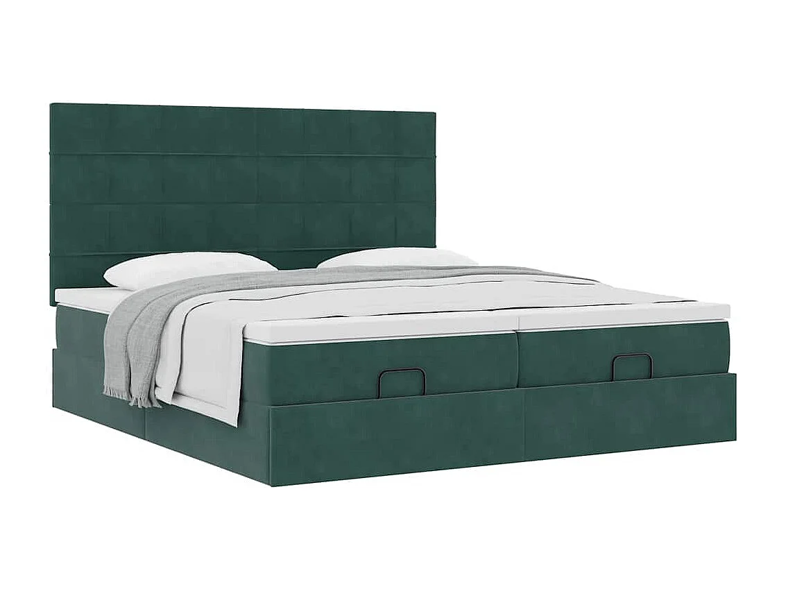 Estructura de cama otomana colchones terciopelo verde oscuro
