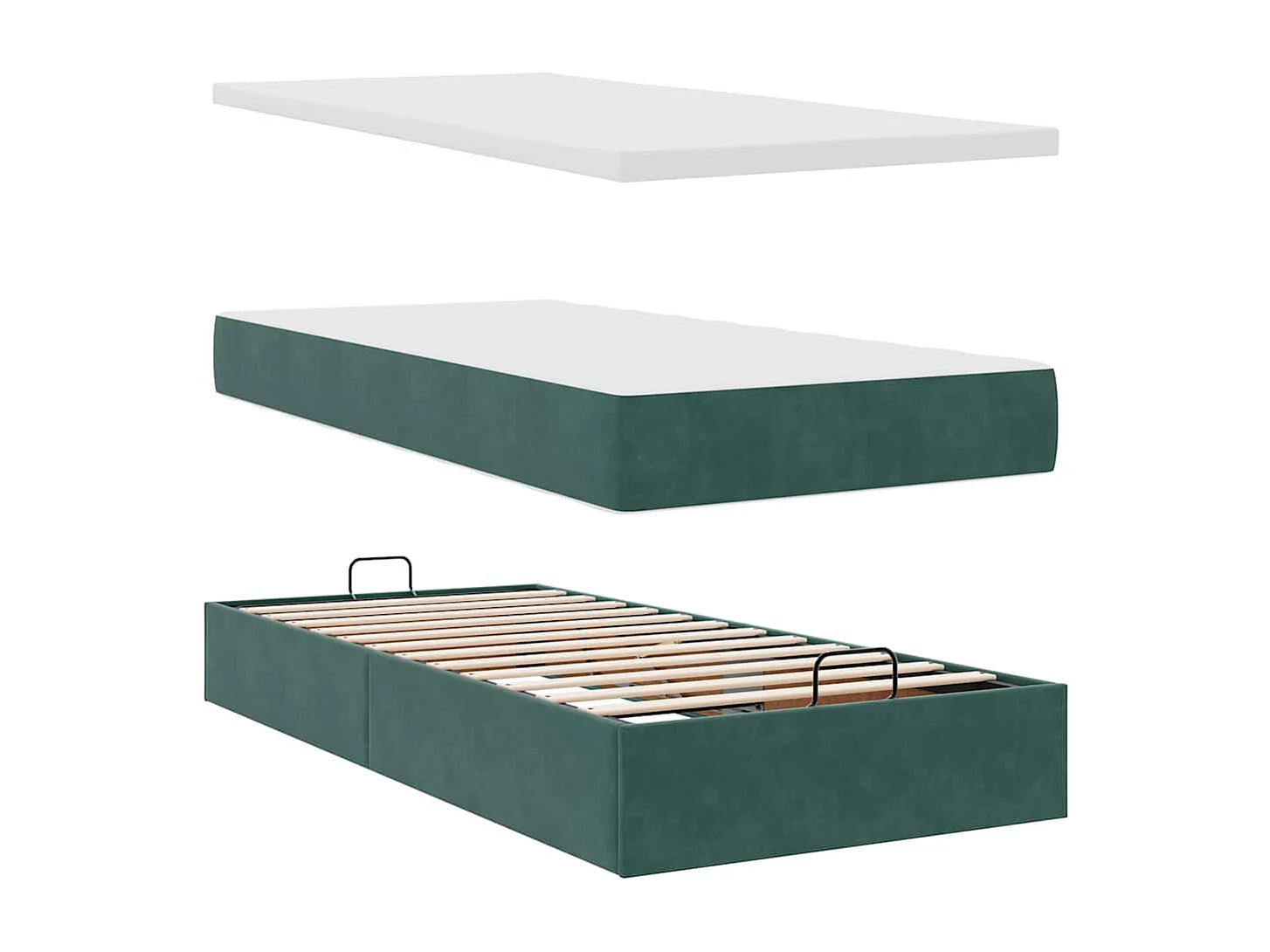 Estructura de cama otomana colchones terciopelo verde oscuro