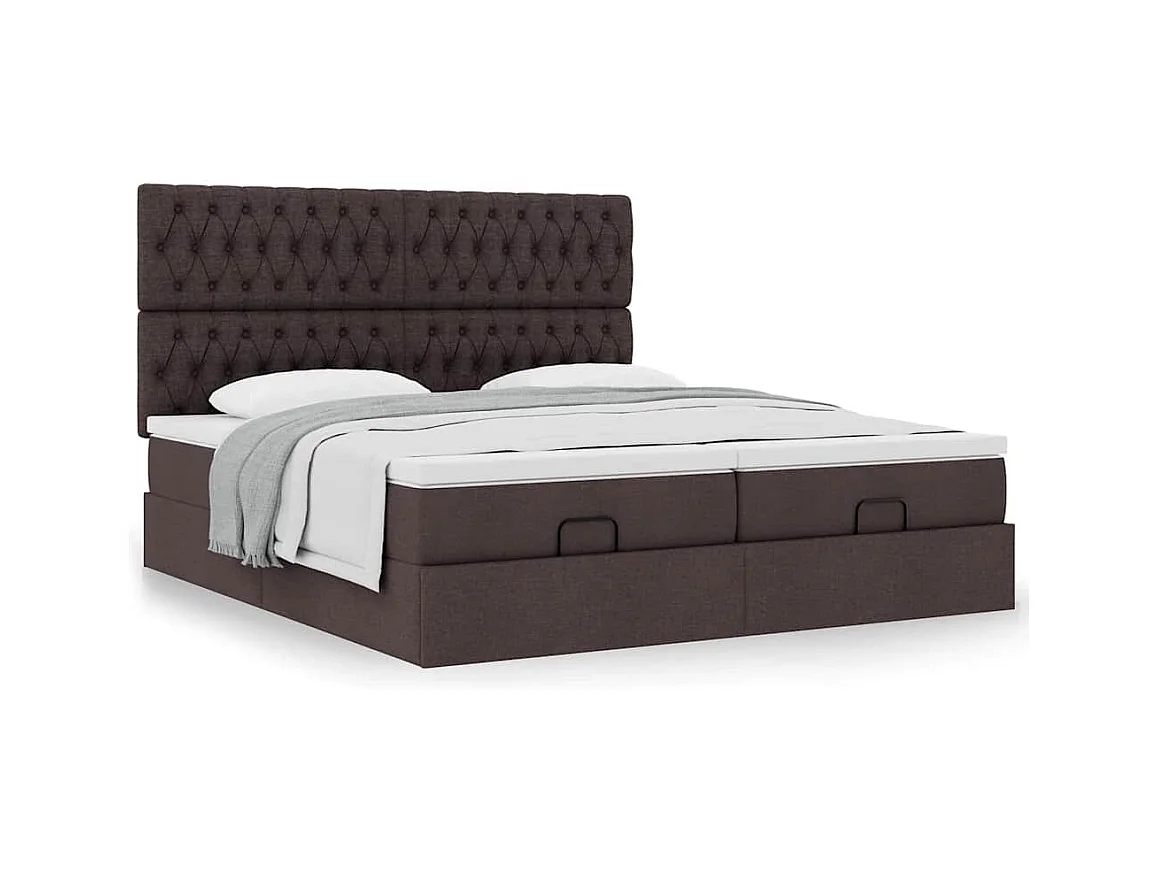 Estructura cama otomana colchones tela marrón oscuro 160x200 cm