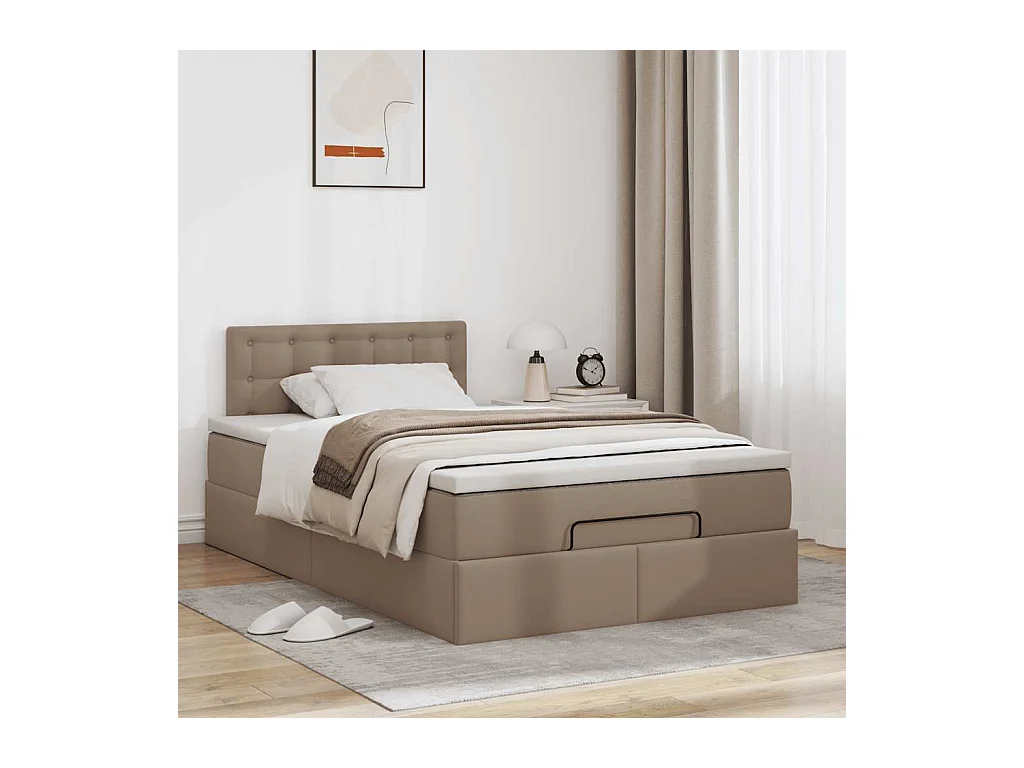 Cadre de lit ottoman et matelas cappuccino 120x190cm similicuir