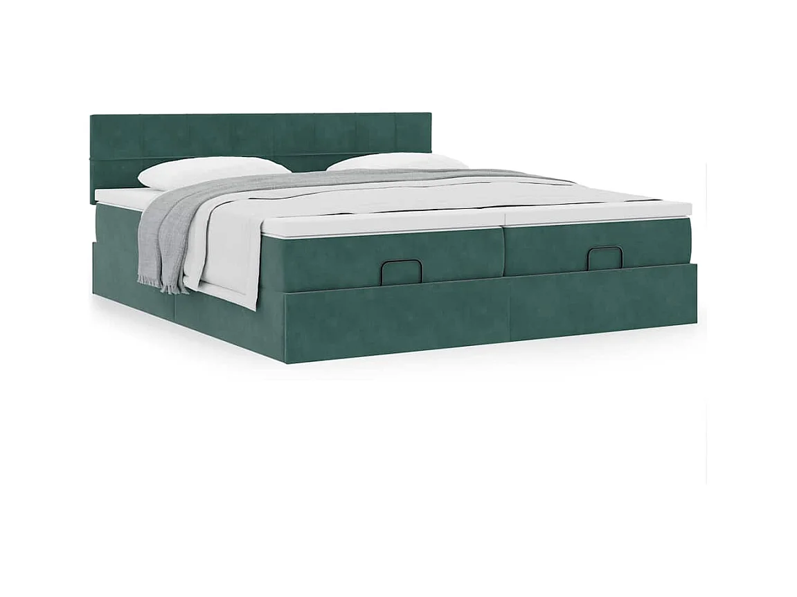 Estructura de cama otomana colchones terciopelo verde oscuro