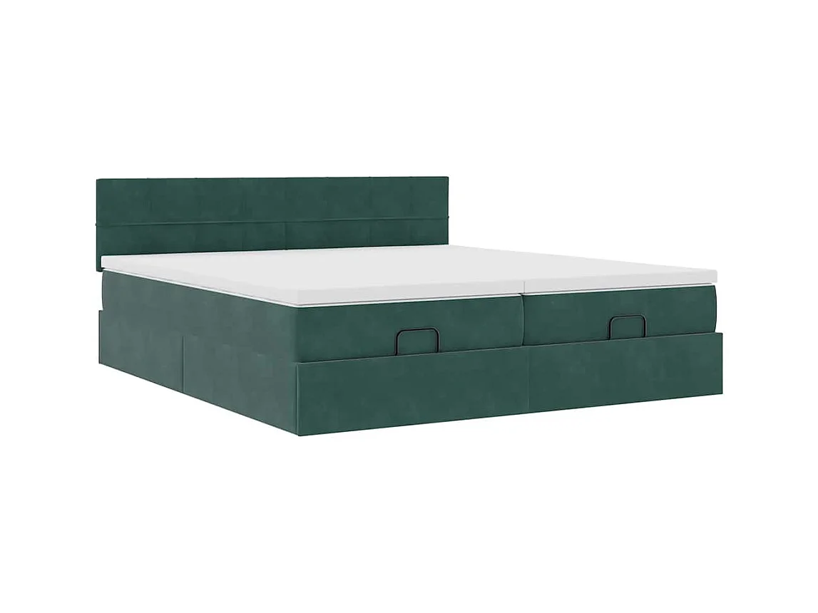 Cadre de lit ottoman avec matelas vert foncé 160x200 cm velours