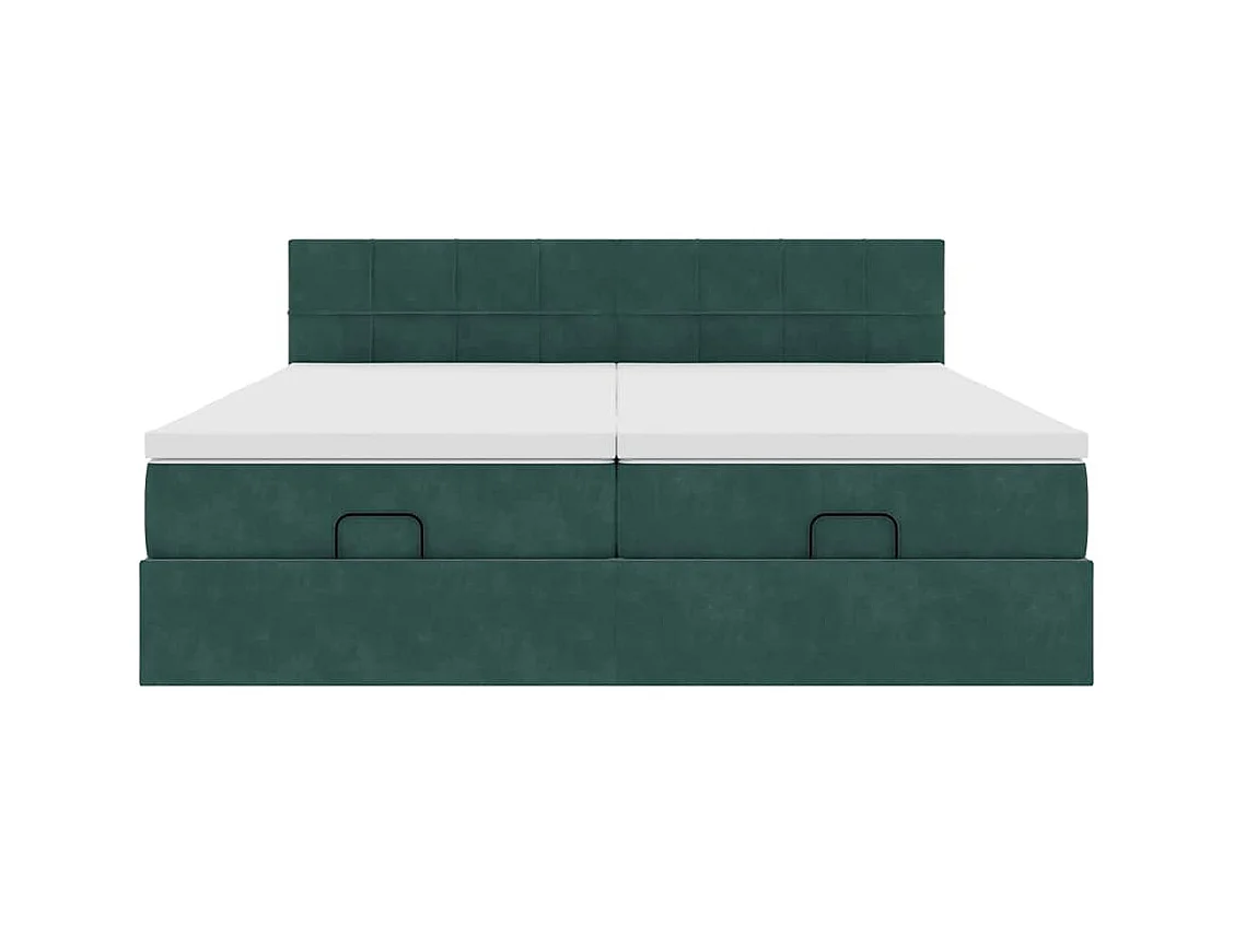 Cadre de lit ottoman avec matelas vert foncé 160x200 cm velours
