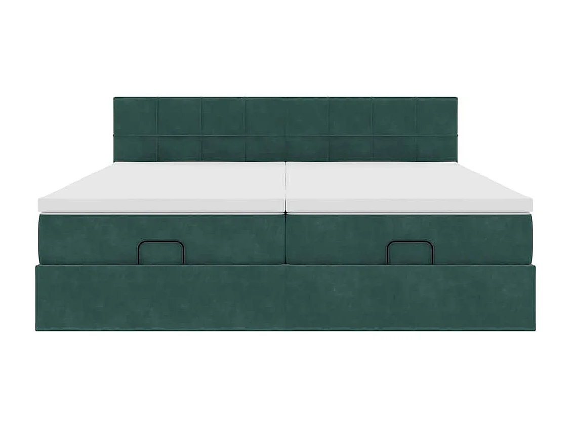 Cadre de lit ottoman avec matelas vert foncé 160x200 cm velours