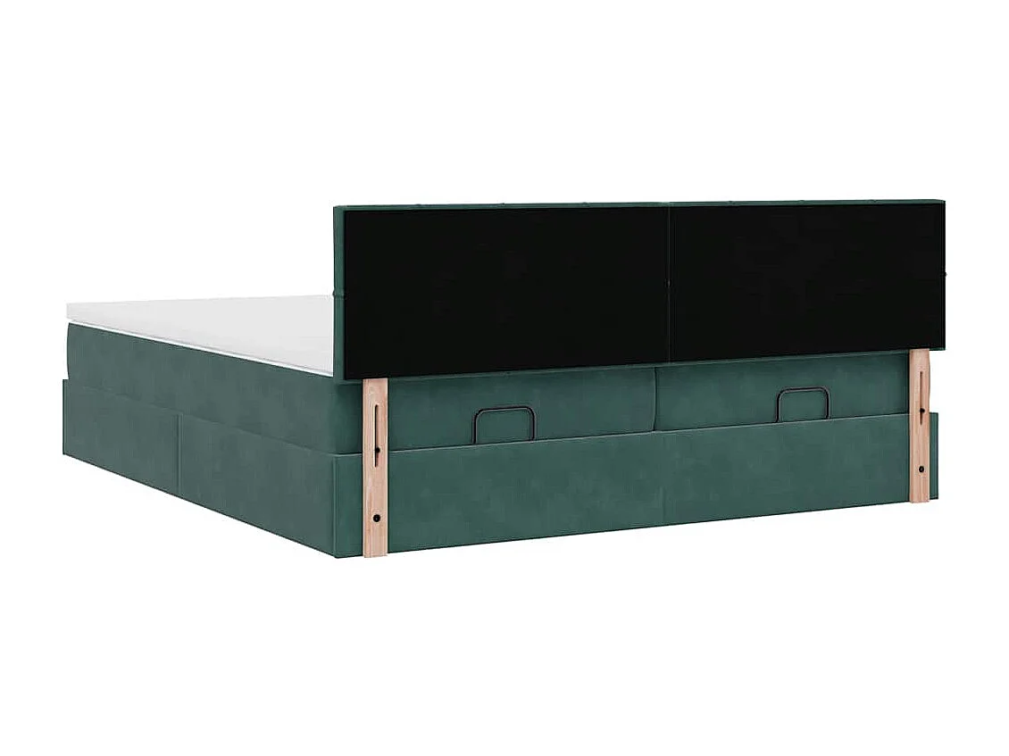 Cadre de lit ottoman avec matelas vert foncé 160x200 cm velours