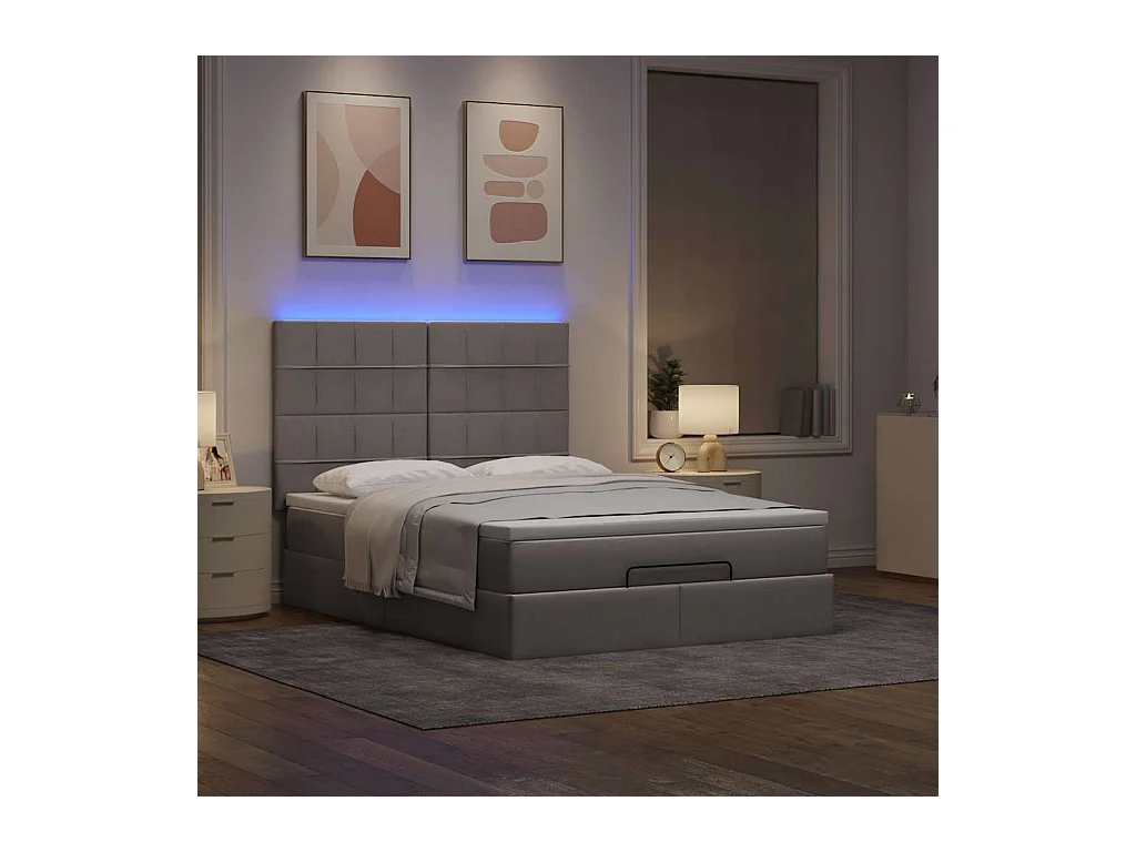 Cadre de lit ottoman avec matelas taupe 140x200 cm tissu
