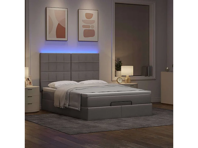 Estructura de cama otomana colchón tela gris pardo 140x200cm