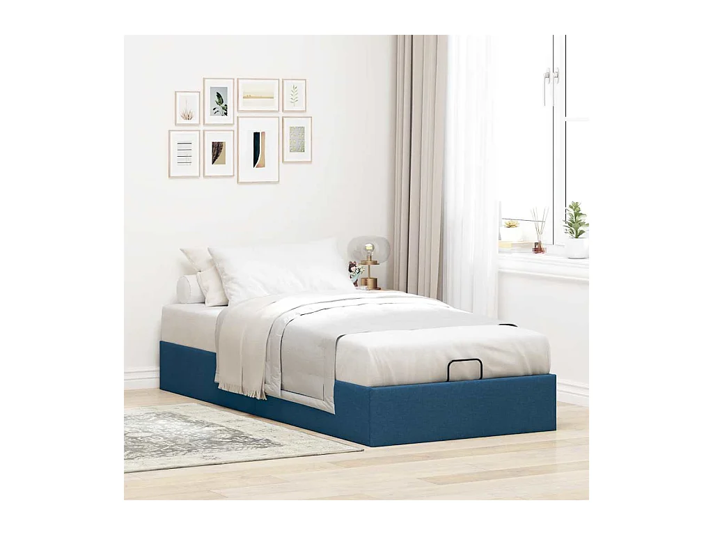 Cadre de lit ottoman sans matelas bleu 90x200 cm tissu