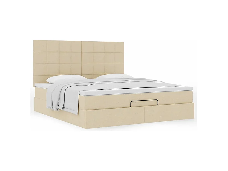 Cadre de lit ottoman avec matelas crème 160x200 cm tissu