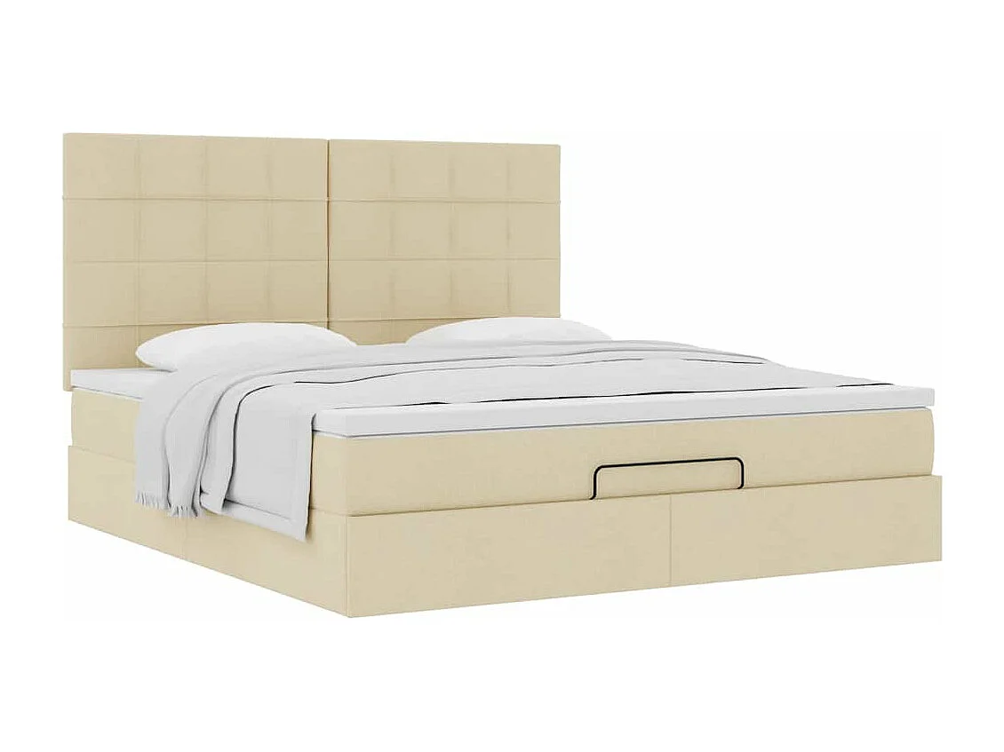 Cadre de lit ottoman avec matelas crème 160x200 cm tissu