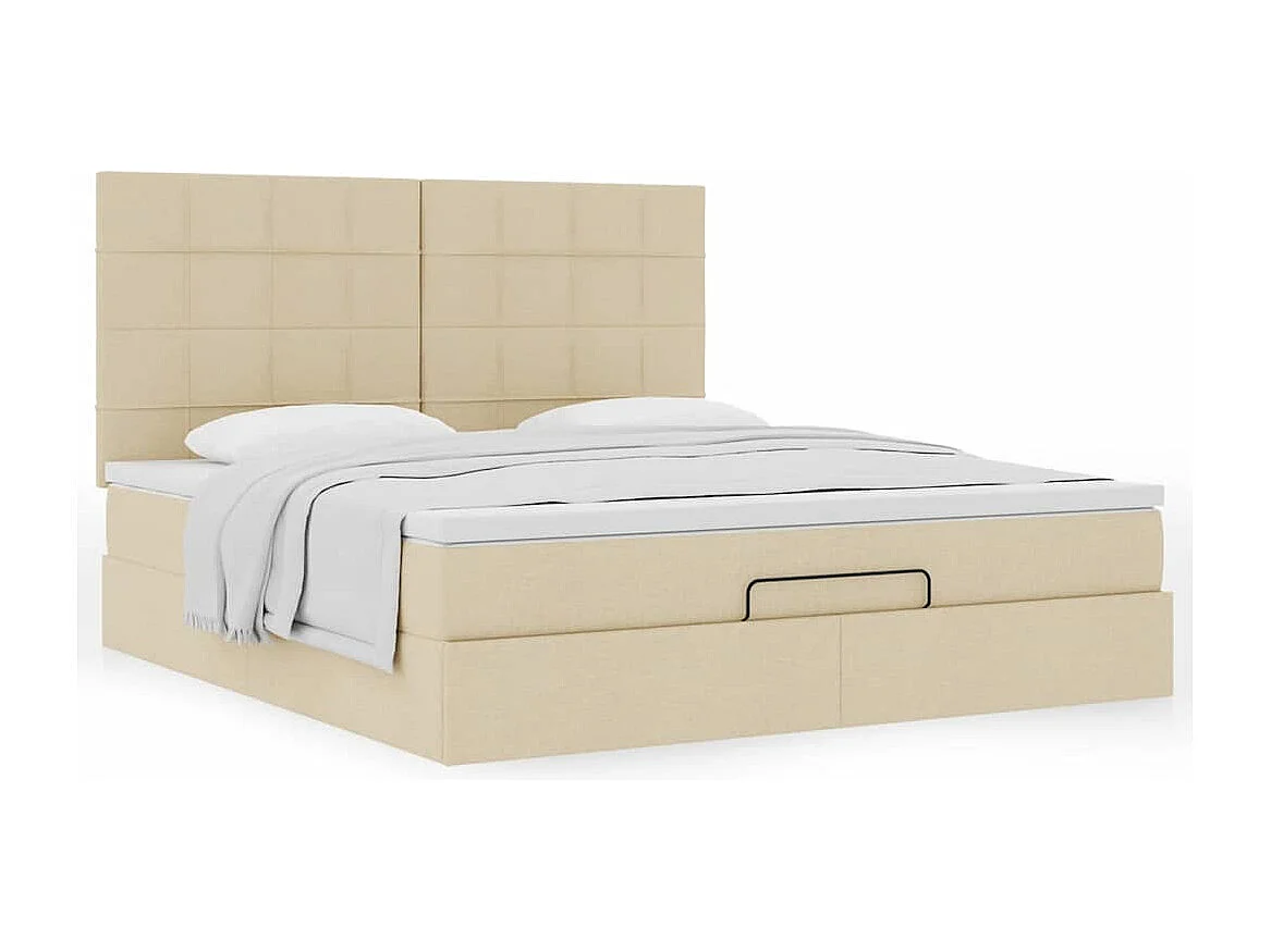 Cadre de lit ottoman avec matelas crème 160x200 cm tissu